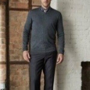 TED BAKER Men Batatak Slim Fit Gray V-neck 100% Merino wool Sweater Size L